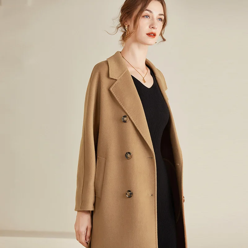 WinvyNee 2024 Winter Long Women Wool Coats with sashes Double-sided Camel Wool Overcoat Double Breasted Long Coats H1343016