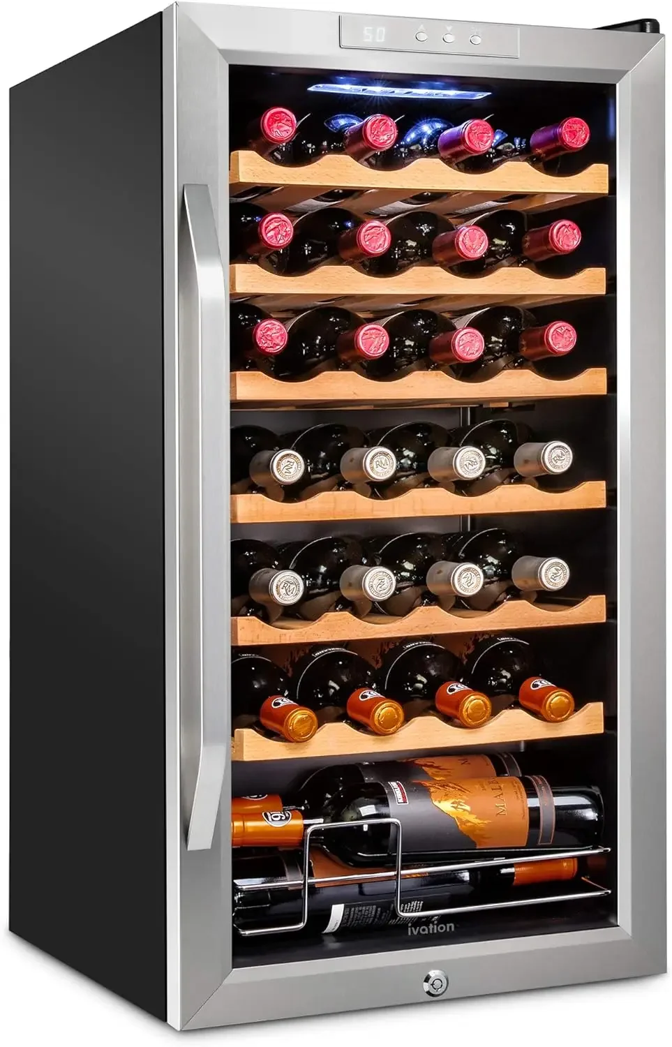 28 Bottle Compressor Wine Cooler Refrigerator w/Lock | Large Freestanding Wine Cellar For Red, White