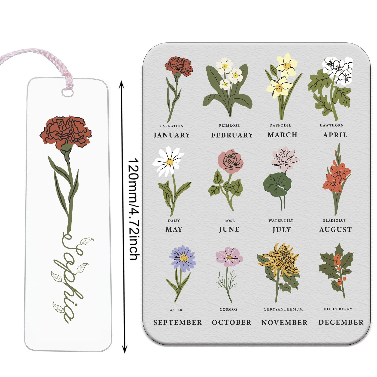 Personalized Custom Name Birth Flower Bookmark Color HD Print Acrylic Book Mark Gifts for Birthday Anniversary for Friend Bestie