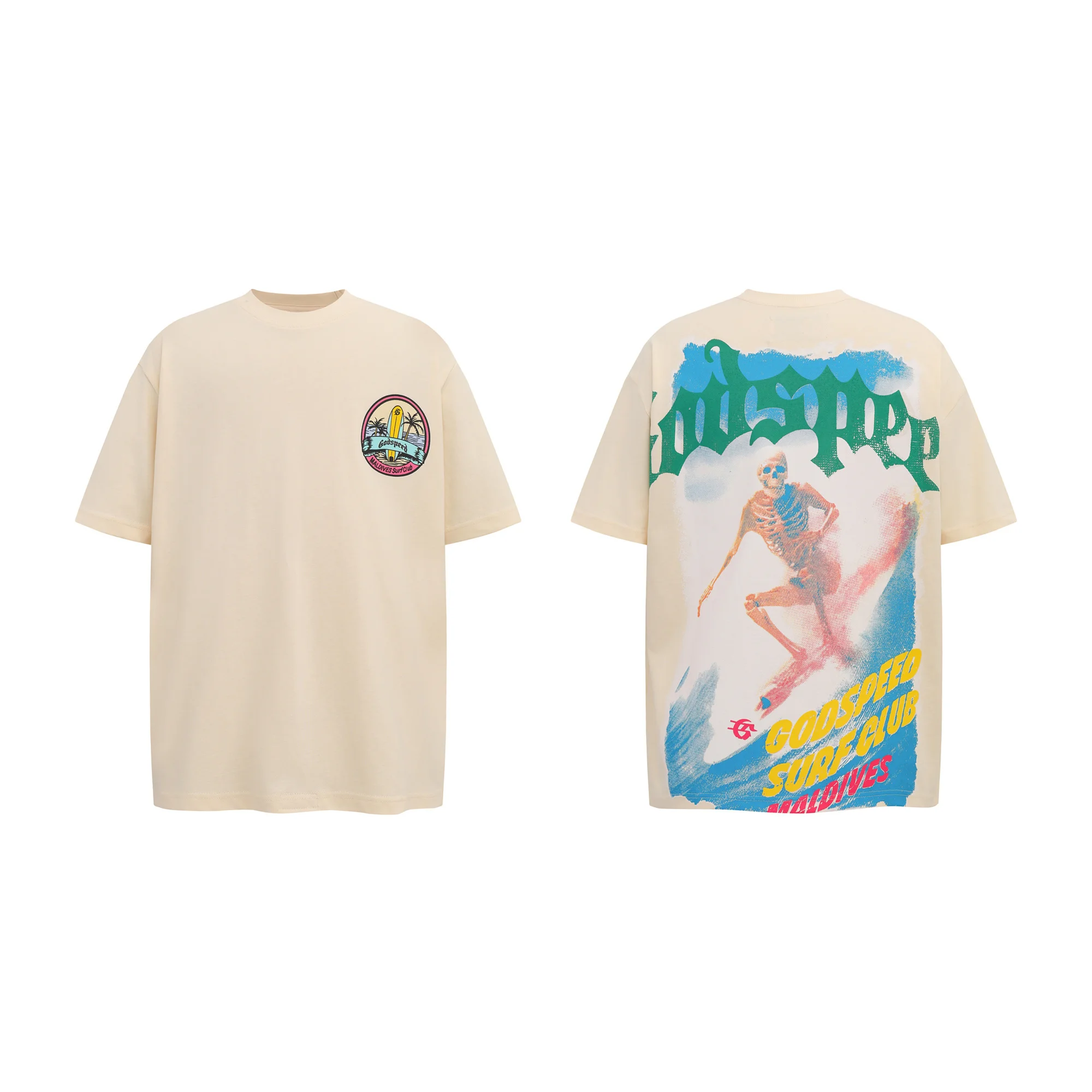 

Godspeed Surfing Skull American Hip Hop High Street Cotton T-irt round Ne ort Sve ex Summer Beachwear Tee