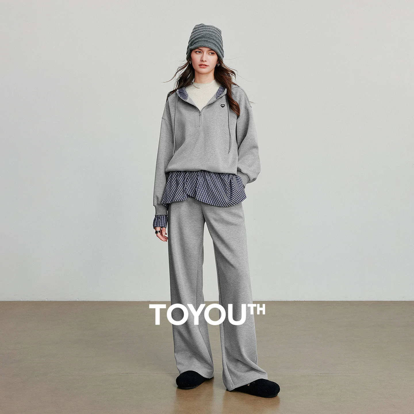 TOYOUTH Women Two Piece Sets 2025 Autumn New Splicing Plaid Hooded Sweatshirt Casual Pants Sport Suits