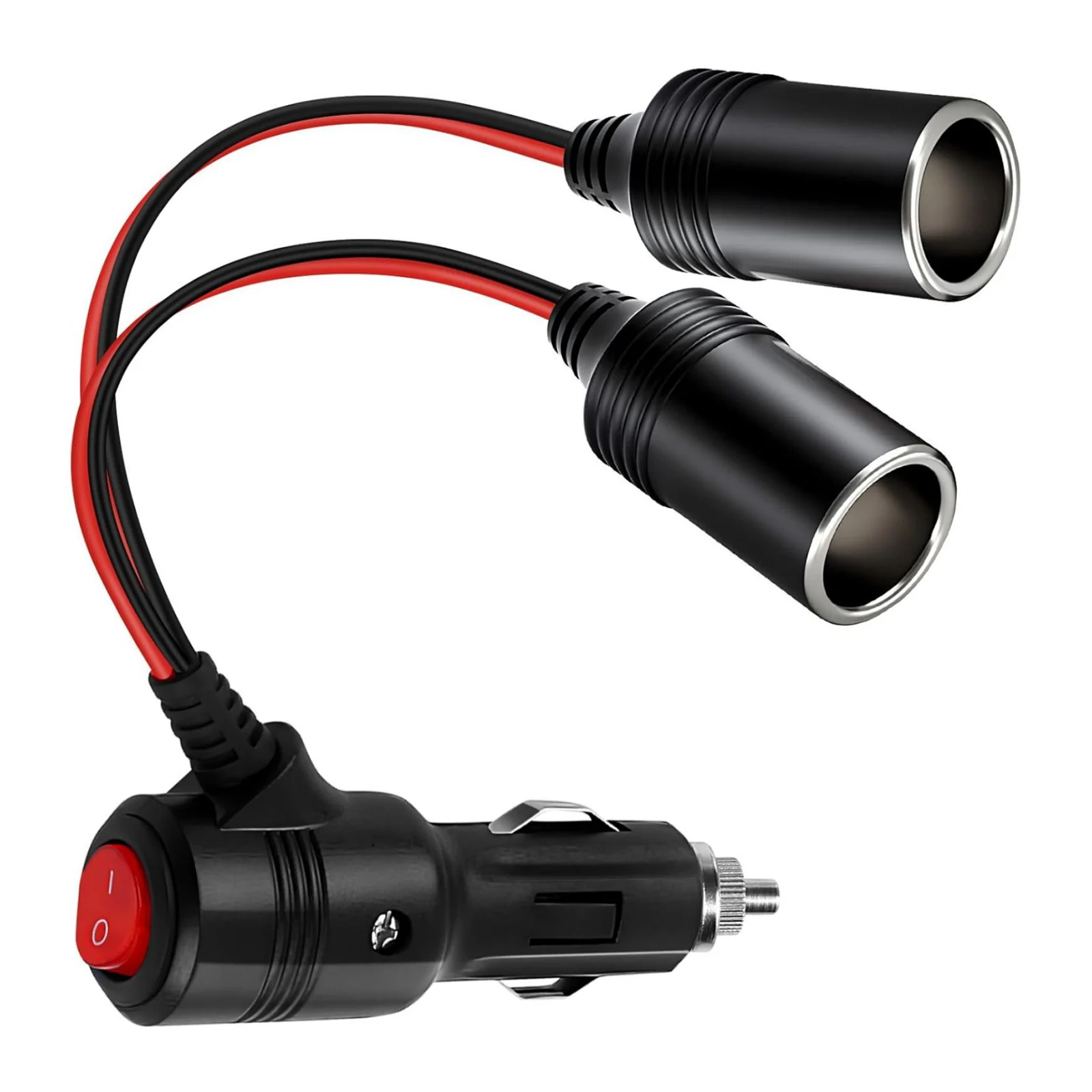12V 24V Car Cigarette Lighter Splitter 1 to 2 Cigarette Lighter Adapter With On Off Switch 2-Socket 15A Fuses For 12V/24V Car