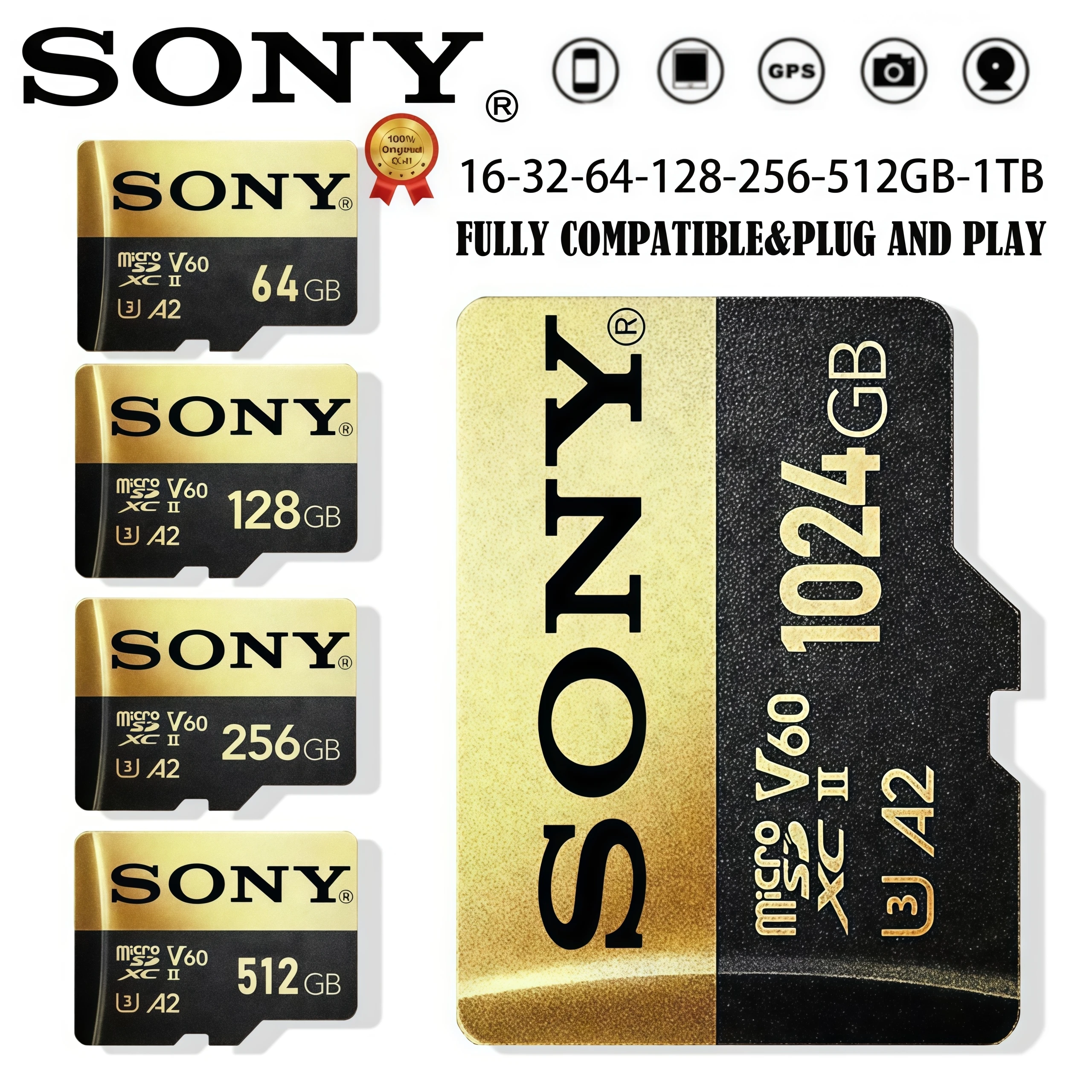 Carte mémoire SONY U3 A2 Micro TF SD 64G 128G 256G 512G 1TB U3 V30 4K Full HD TF pour téléphone/ordinateur/drone