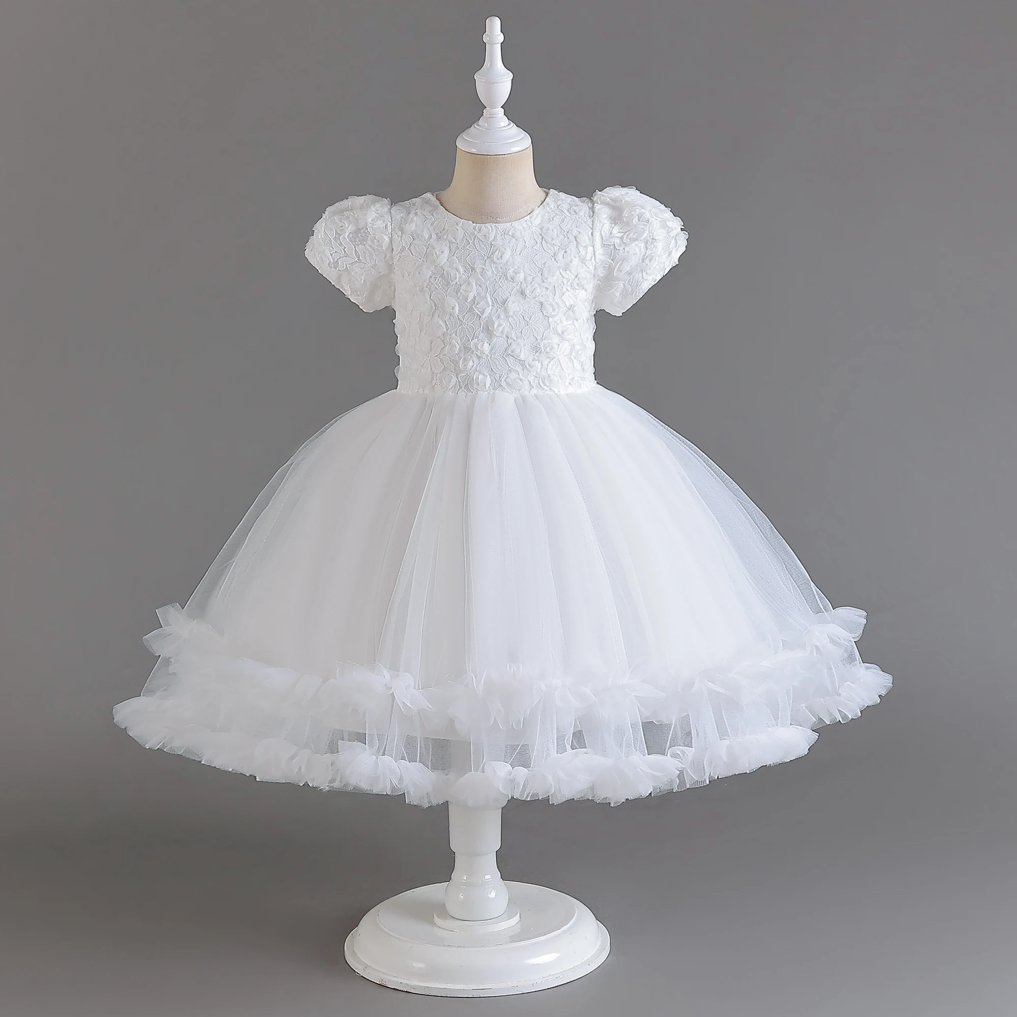 Girls Party Dresses 3 Colors 100cm-150cm Wedding Gown Kids Birthday Dress Pink Puff Sleeve Cute Style Piano Costumes