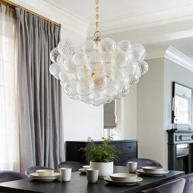 

Современные светодиодные люстры в американском стиле, креативные подвесные светильники со стеклянным шаром для гостиной, кухни, острова, освещение обеденного стола
