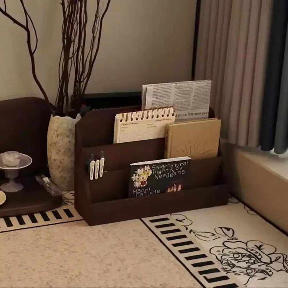 

Durable Wooden Card Organizer Wooden 3-tier Greeting Card Display Stand Rustic Brown Storage Rack for Postcards Stickers