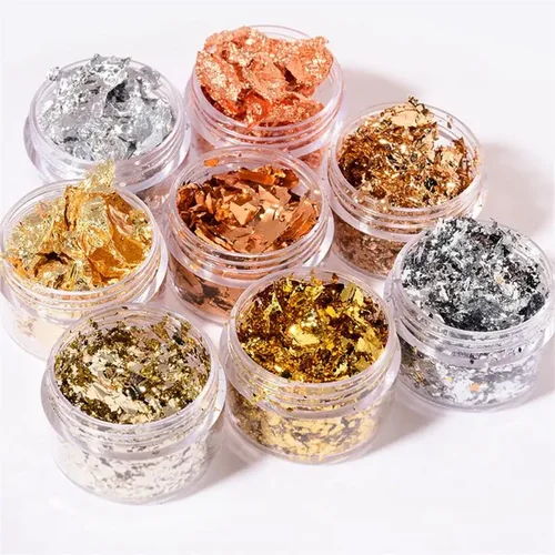 Imagen 2 del producto Accesorios para decoración de uñas, lámina de cobre dorada, plateada, lentejuelas, hoja de escamas, papel de aluminio a granel para decoración de manicura dorada