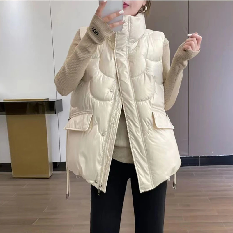 Gidyq Korean Women Parkas Vest Casual Streetwear Loose Sleeveless Coats Fashion Female Metal Button Puffy Jacket Autumn New