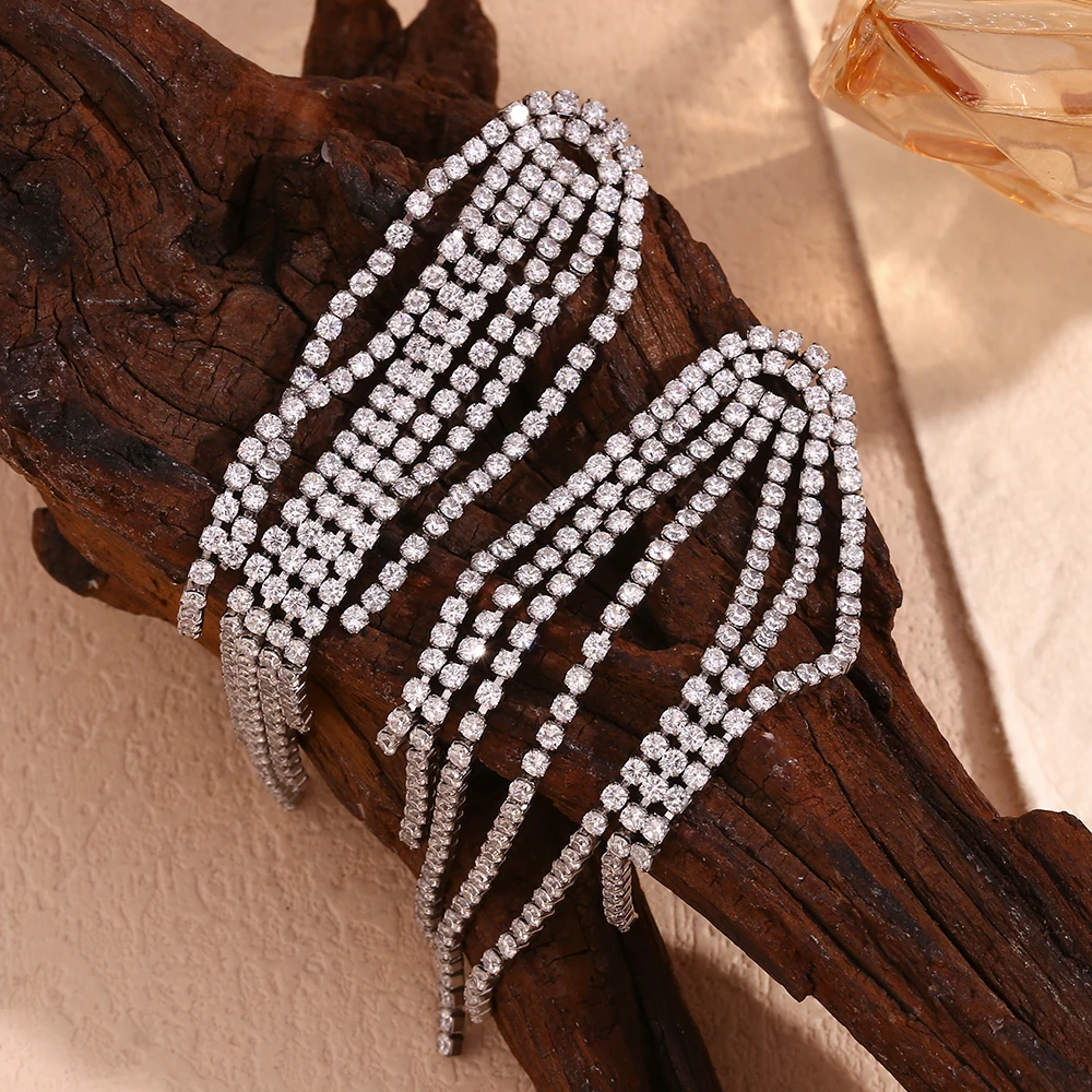 

7 Zircon Tassel Dinner Drop Earrings luxurious Tarnish Free 316L Stainless Steel Jewelry 18K Gold Plated Decoration