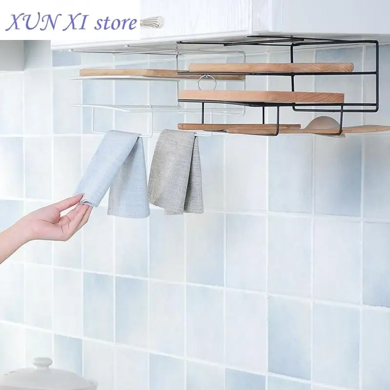 New Double Layer Cabinet Shelf Kitchen Iron Towel Holder Chopping Board Storage Rack Wash Cloth Organizer Wash Cloth Organizer