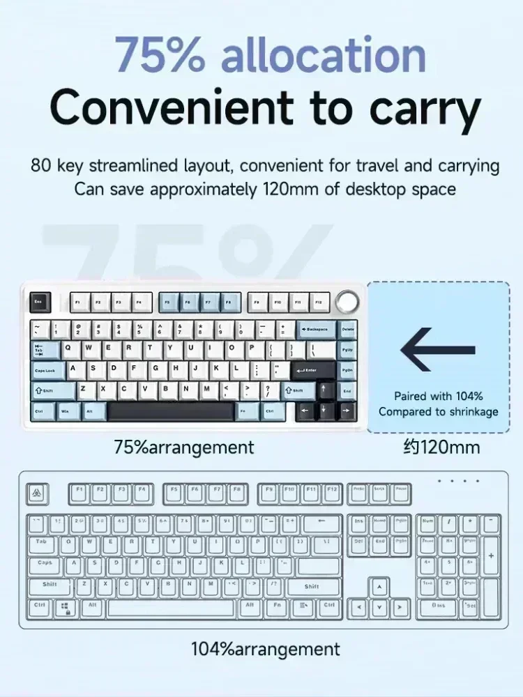 AULA F75 무선 기계식 키보드, 블루투스 2.4G 트라이 모드 게이머 키보드, 알루미늄 합금 PC 맞춤형 키보드 케이스 액세서리