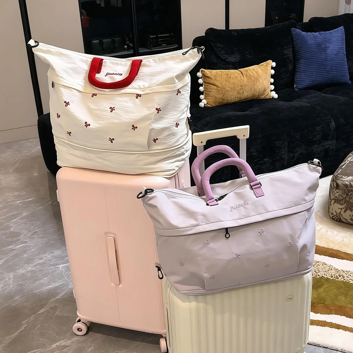 korean-style-large-capacity-travel-bag-women's-lightweight-handbag-short-trip-business-trip-crossbody-waterproof-bag