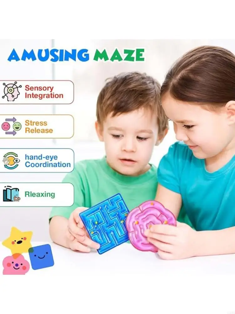 8PCS Sensory Geometric Stress Balls Kids Colorful Texture Squeeze Bead Maze Toy L8RB