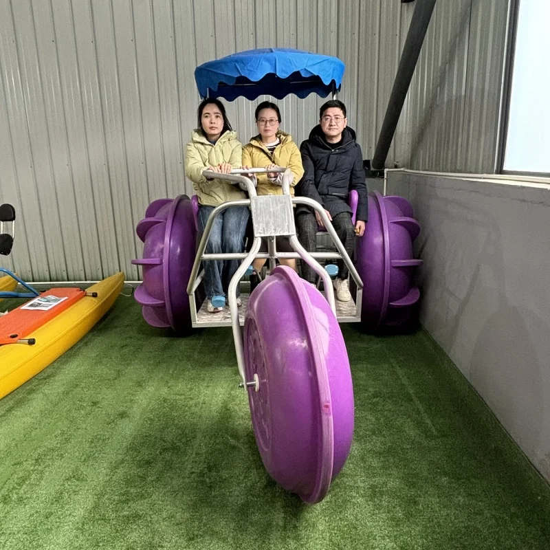 Anti-Slip Pedals & Rainproof Canopy Lake Recreation Equipment with Double-Thickened PE Hull 3 Wheels Water Bike