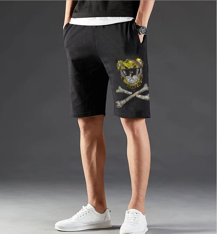 Men's Rhinestones Drill Joggers Shorts Fitness  Anime Short Pants Male Glitter Running Trunks Hot Summer Trend