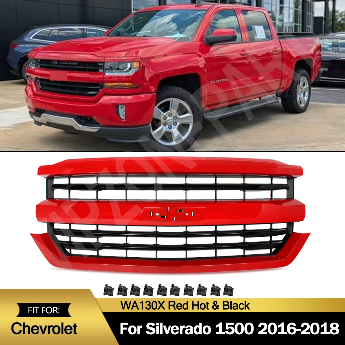 

Front Bumper Grille Fit For Chevrolet Silverado 1500 High Country 2016-2018 Front Upper Grille Hood Grills Air Intake Mesh Grill