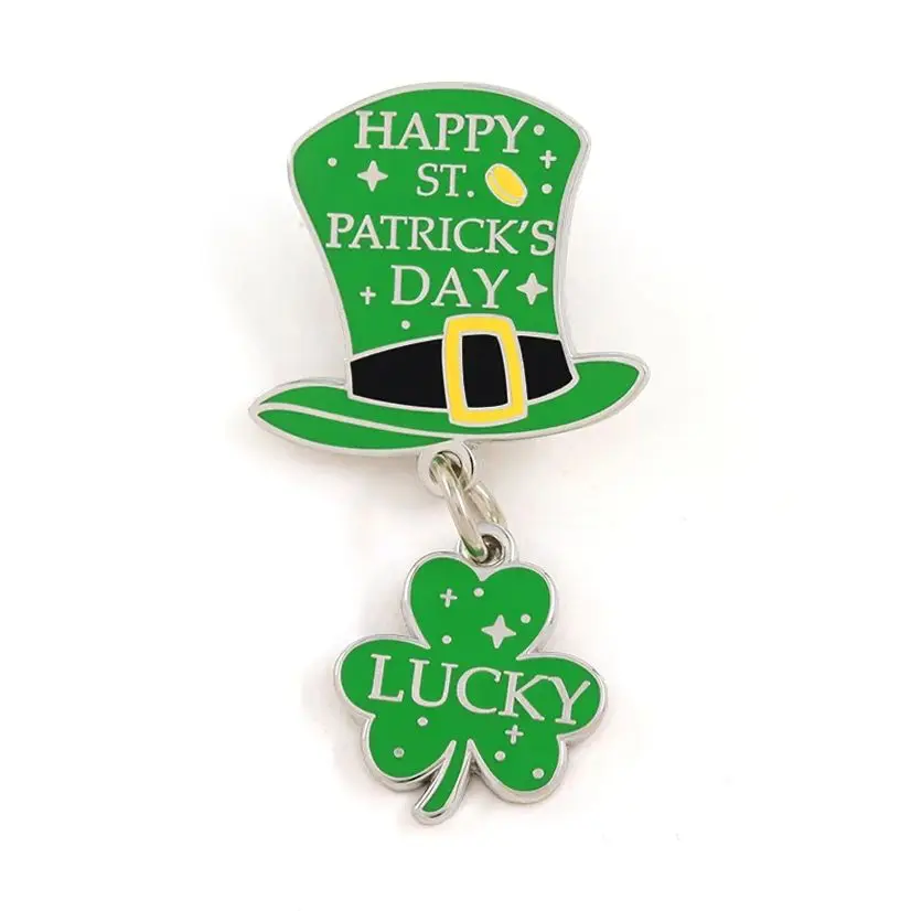 Happy St. Patrick's Day Hat Lucky Clover Enamel Pin Irish Shamrock Lapel Badge Green Holiday Gift  Parade Party Accessory