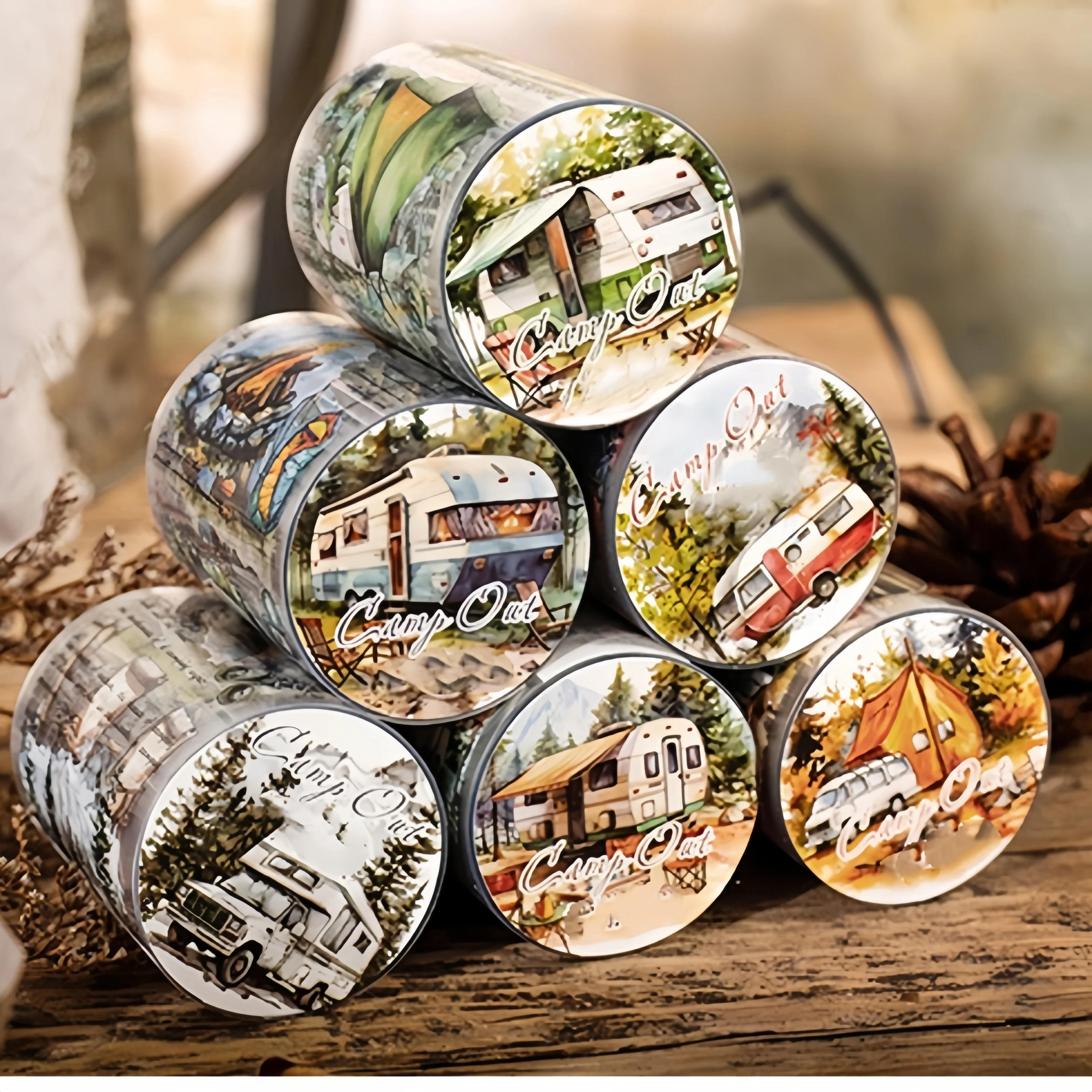 6-roll pack, 5cm×200cm, PET tape for documenting outdoor camping adventures and beautiful life, suitable for DIY notebook decoration, handwriting notes, diary planning, scrapbooking, holiday gifts, and phone stickers