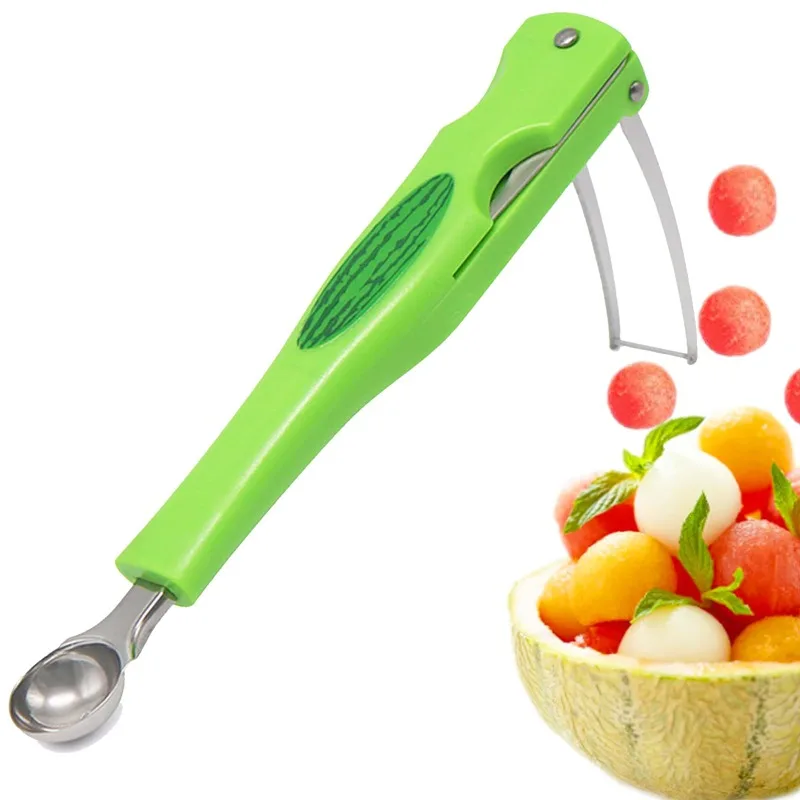 New3-in-1 Fruit Ball Digger Carving Ball Separator Multi-functional Watermelon Pulp Slicer Spoon Cutter Cantaloupe Slicer Gadget