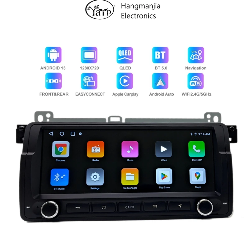 Hangmanjia Wireless CarPlay Android Auto Radio for BMW E46 M3 318/320/325/330/335 1998-2006 Car Multimedia Player GPS autoradio