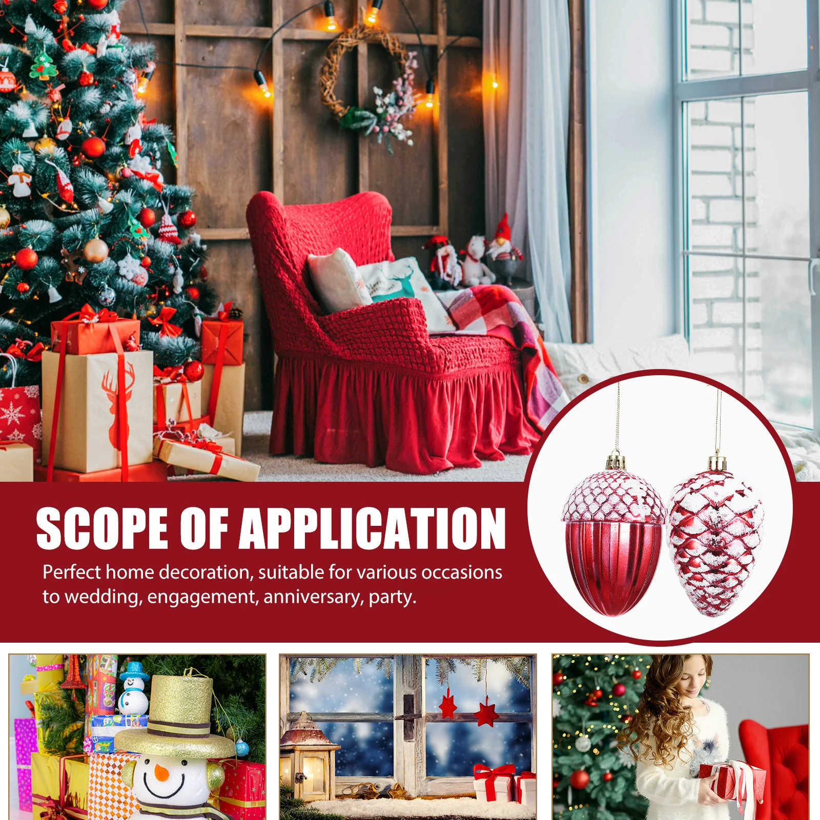 

4Pcs Christmas Tree Hanging Decors Acorn Style Plastic Pendants Holiday Seasonal Ornament for Home Mall Hotel Use