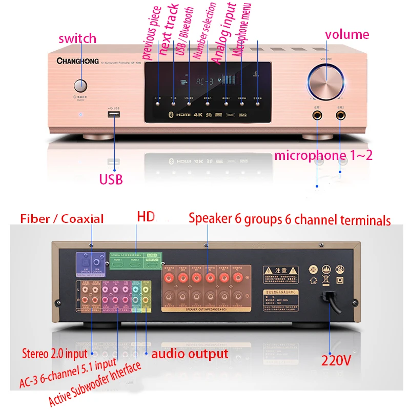 KYYSLB 900 واط 220 فولت Blueteeth مكبرات الصوت عالية مكبر كهربائي 5.1 HIFI حمى الصوت المنزلي الرقمي KTV مكبر صوت لجهاز الكاريوكي مكبر للصوت