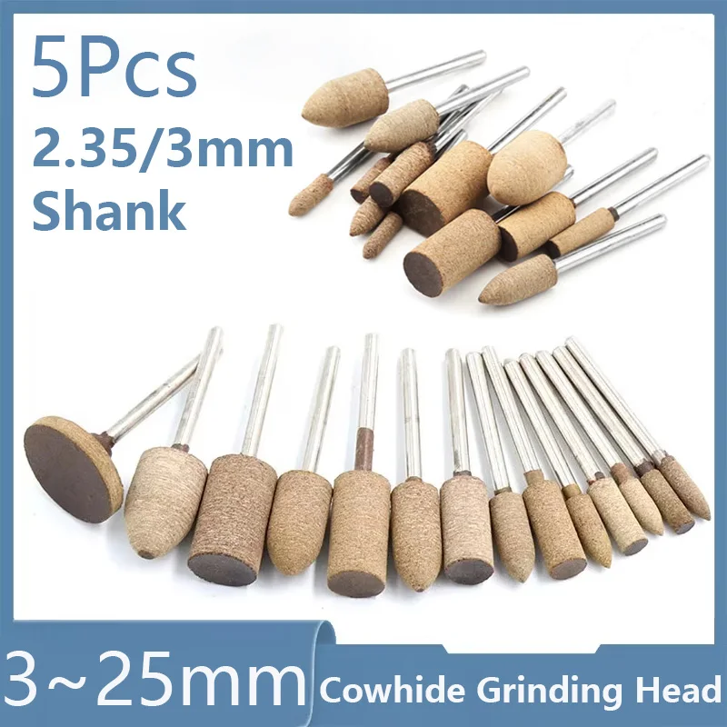 

5PCS Cowhide Polishing Grinding Head 2.35mm/3mm Shank For Mold Polishing And Rotating Electric Tools