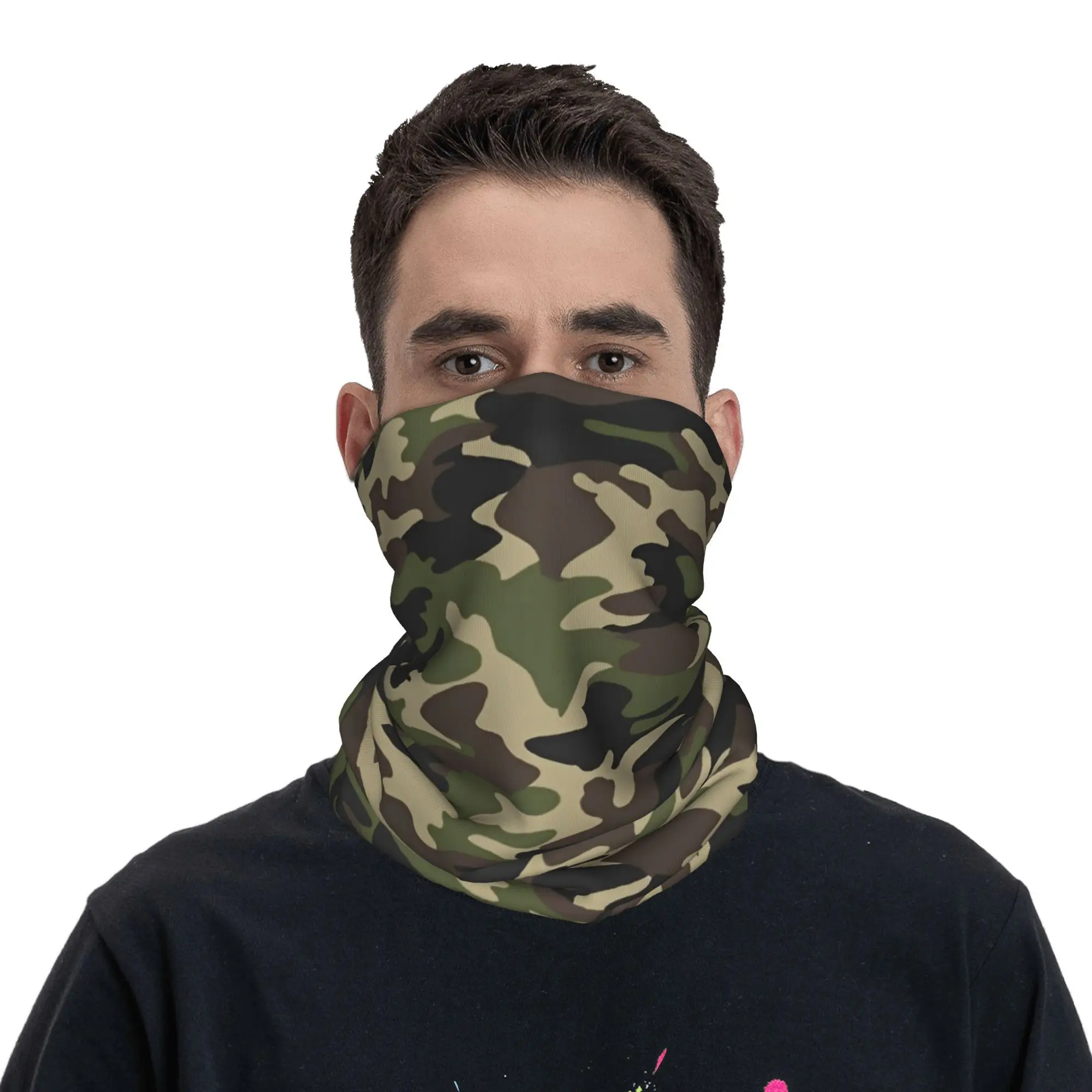 

Army Green Camo Camouflage Print Bandana Neck Cover Printed Wrap Scarf Warm Cycling Scarf Outdoor Sports Unisex Breathable