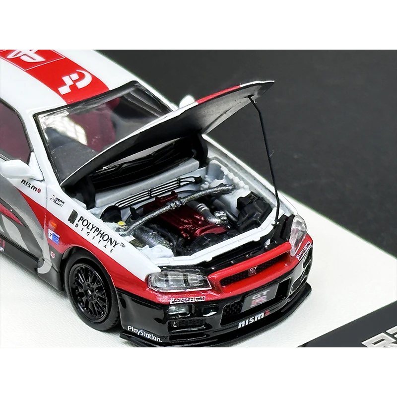 CA In Stock 1:64 Skyline GTR R34 Open Hood Container Diecast Diorama Car Model Collection Miniature Toy Cool Art