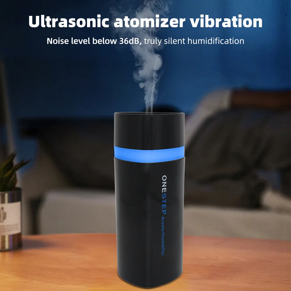 Triangle Mini USB Humidifier 300ml Black Color Diffuser With Quiet Operation Auto Shut-Off Timer & LED Light for Home/Office