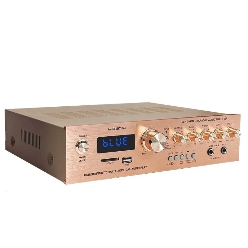 5-Channel Bluetooth Audio Amplifier, Home Theater Karaoke Power Amp with USB, Optical & Coaxial Input