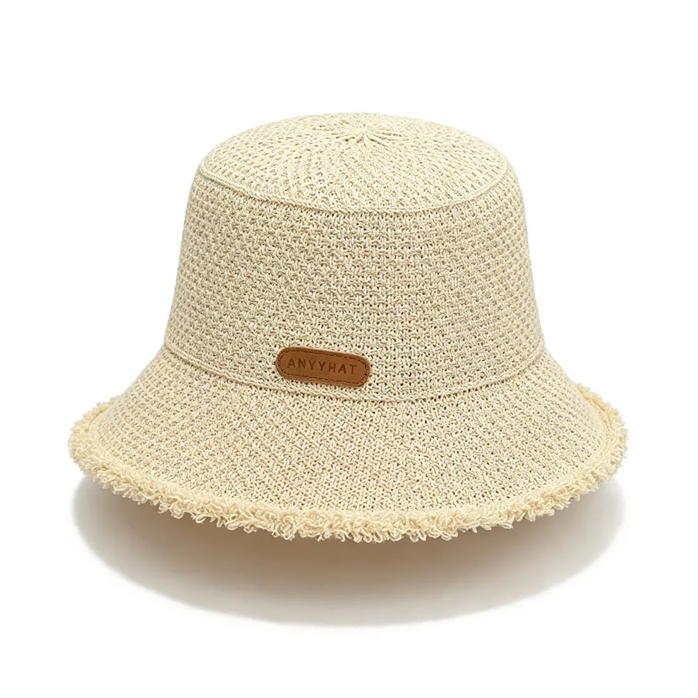 Breathable Knit Fisherman Hat Women Summer Wide Brim Sun Hat Casual Lightweight Foldable Polyester Fiber Outdoor Accessory