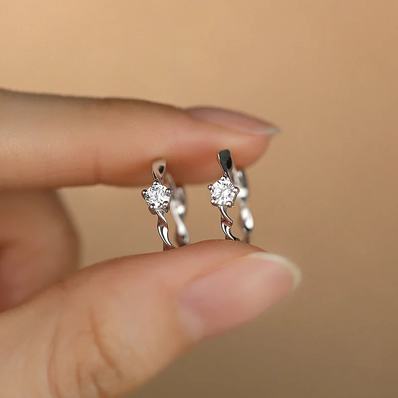 Möbius-Streifen aus 925er-Sterlingsilber, Zirkon, gewellt, gedrehte Ohrringe, luxuriöse Damen-Verlobungszubehör, Schmuck, verhindert Allergien – Detail 3