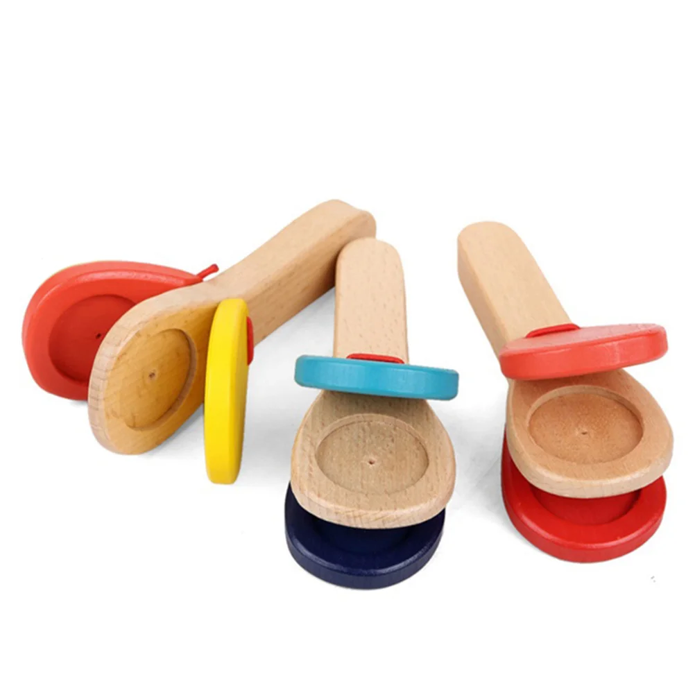 3 Pcs Baby Handle Castanet Percussion Toys Musical Instrument Castanets Well-made Wood Kids Creative