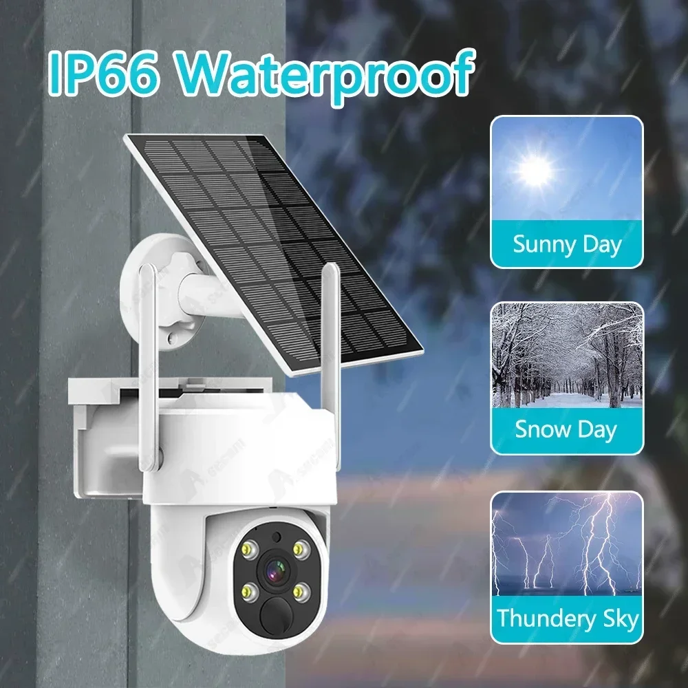 5MP PTZ IP WiFi Camera Solar Power Low Comsunption Panel Built-in Battery Surveillance Cameras PIR Human Detection Outdoor IP66