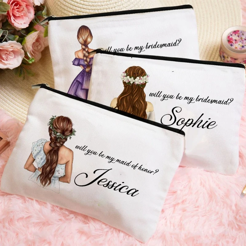 

Will You Be My Bridesmaid Request Makeup Bag Personalized Cosmetic Case Custom Name Toiletries Bags Wedding Gift for Bridesmaid