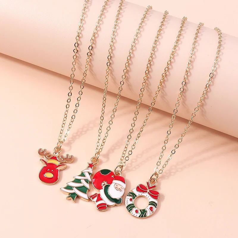 Mode Weihnachts baum Hirsch Santa Claus Glocken Anhänger Halskette für Frauen Mädchen Weihnachten Party Festival Schmuck Zubehör – Detail 16