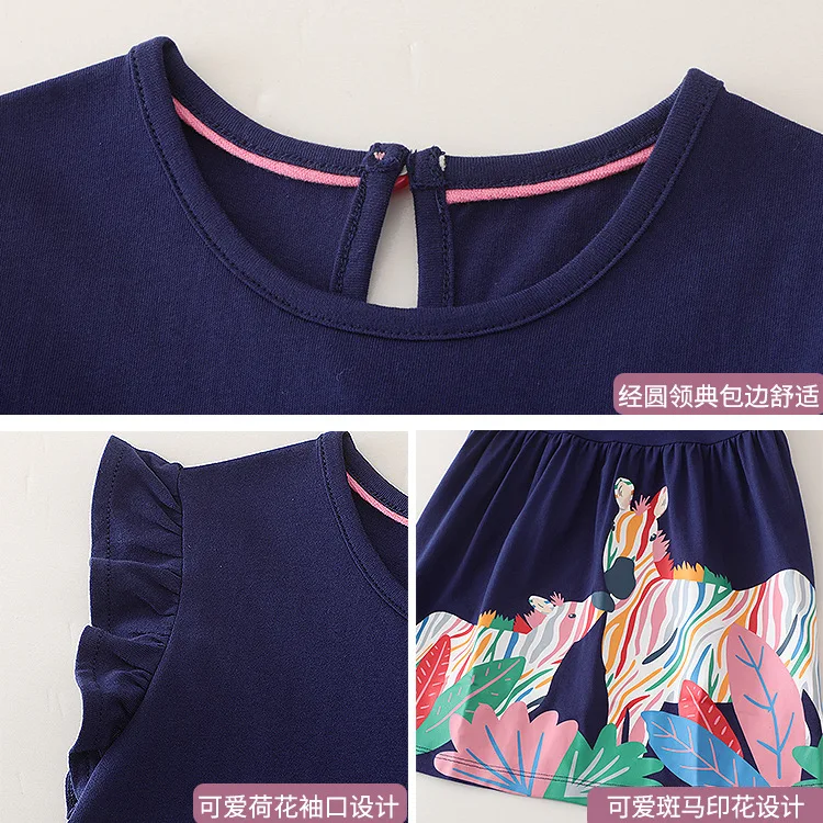 Summer new European and American children's pure cotton printing dress girls short-sleeved princess clothing