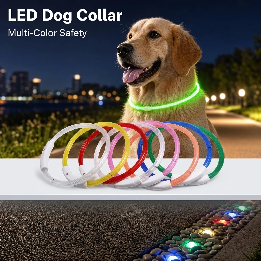 LED Pet Luminous Collar for Dogs Charging Night Walking Warning Light up Pet Collar for Enhanced Visibility