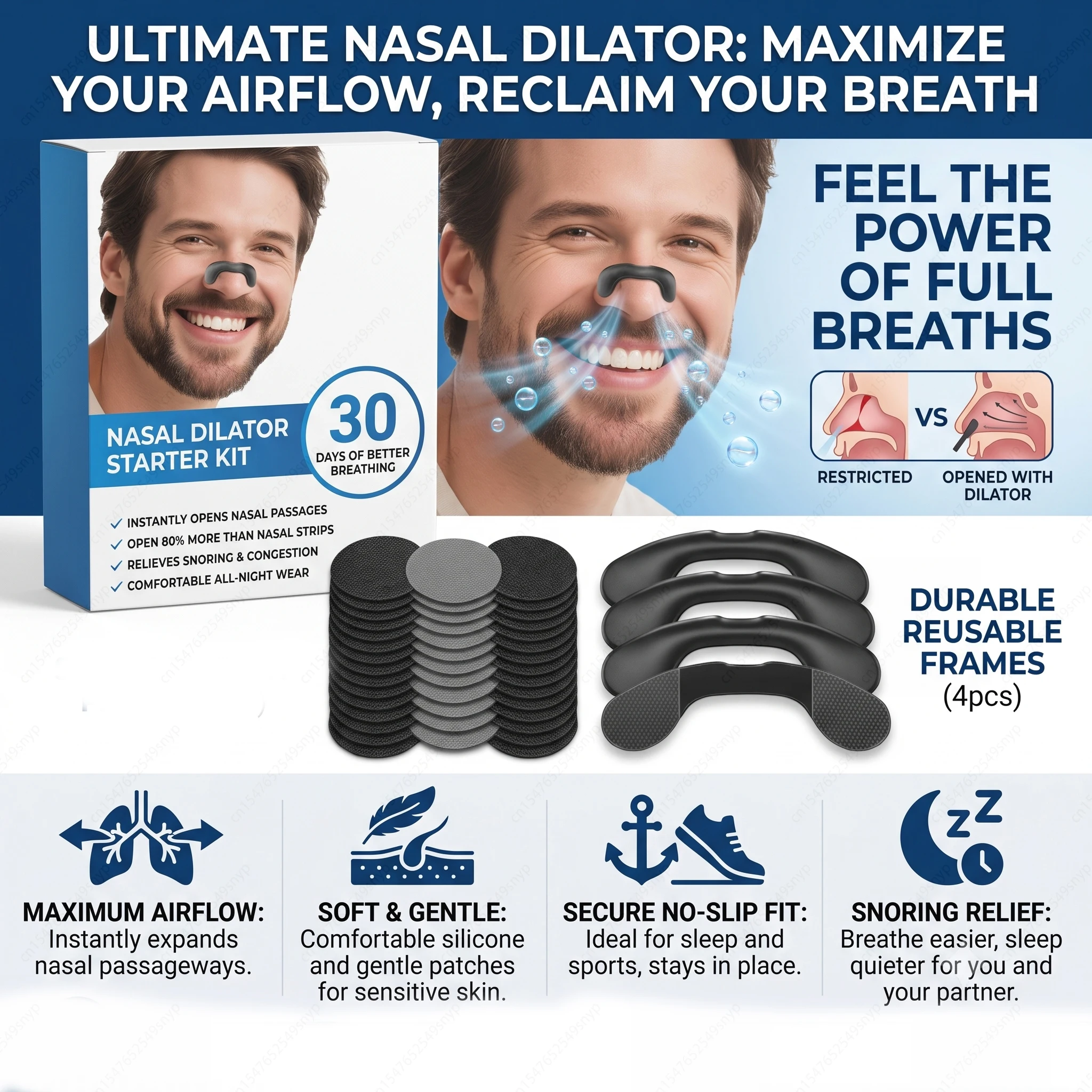 Sports Anti Snoring Nasal Strips Nasal Breathing Dilators Set Breathing Correction Physical Expansion Nasal Patch Easier Breath