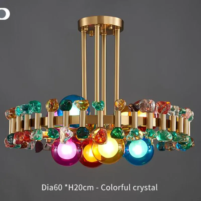 Newly Arrived Crystals Modern Chandelier for Living Room Home Decoration Gold Round Kitchen Fixture Colorful Stone Hanging Lamp