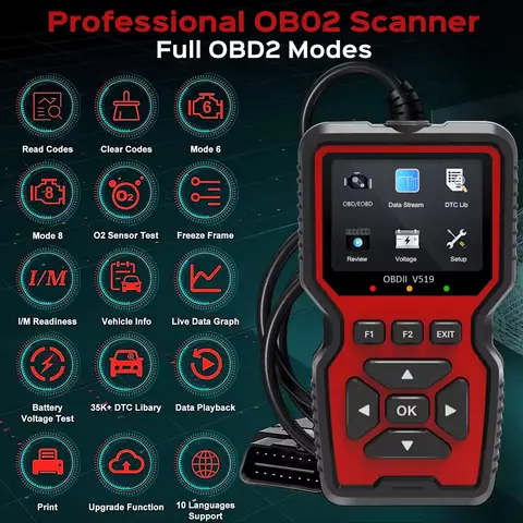 자동차 OBD2 스캐너 진단 도구 V519 다국어 OBDII 자동차 전압 테스터 엔진 결함 코드 스캐너 자동차 코드 리더