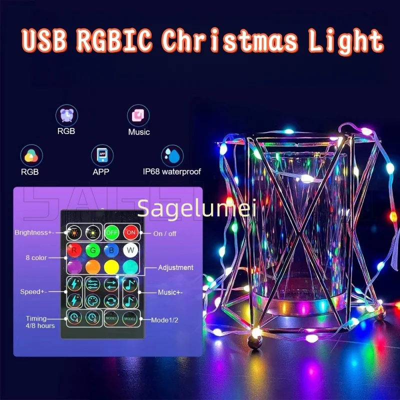 

Christmas Light USB WS2812B Pixels RGBIC Fairy String USB Music Dream Color DC5V LED Garland Wedding Birthday Party Decoration