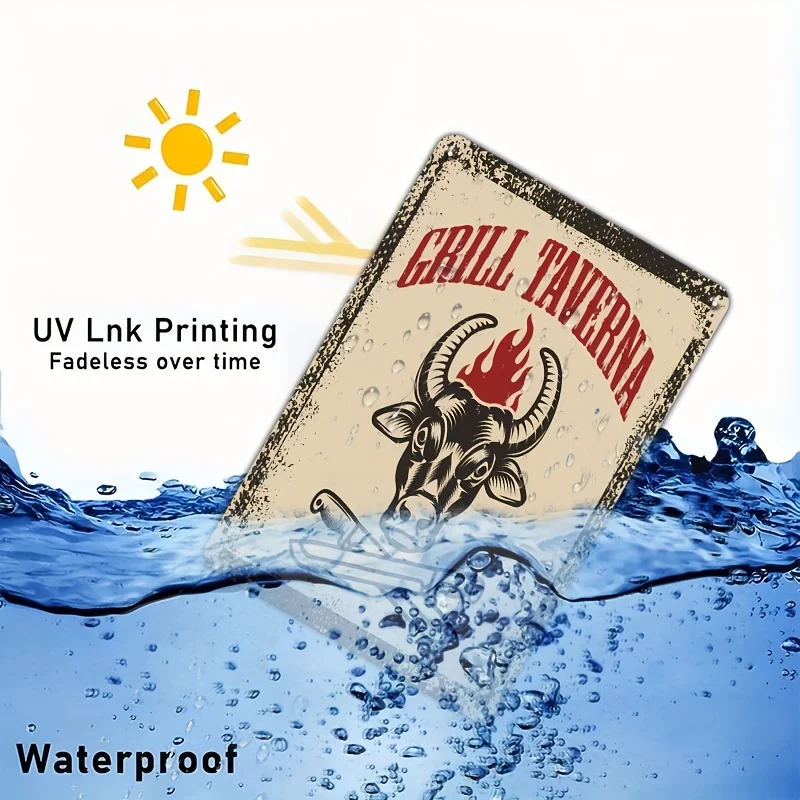 ديكور الغرفة 6 قطع مجموعة لافتات معدنية من القصدير للشواء الرجعية، لوحات فنية جدارية لحفلات الشواية العتيقة، 30.48 × 20.32 سم للمنزل والمطعم