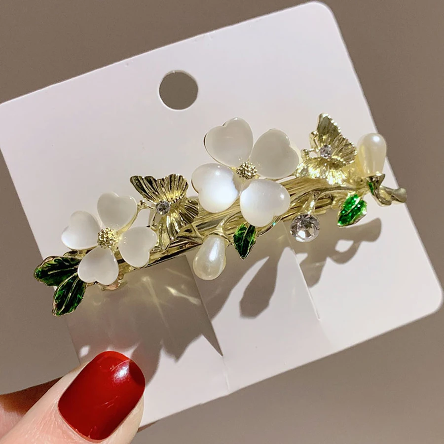 Opal Clover Spring Hair Clips Women's Back of Head Half-tied Hairpin Korean Style Elegant Flower Butterfly Hair Accessories