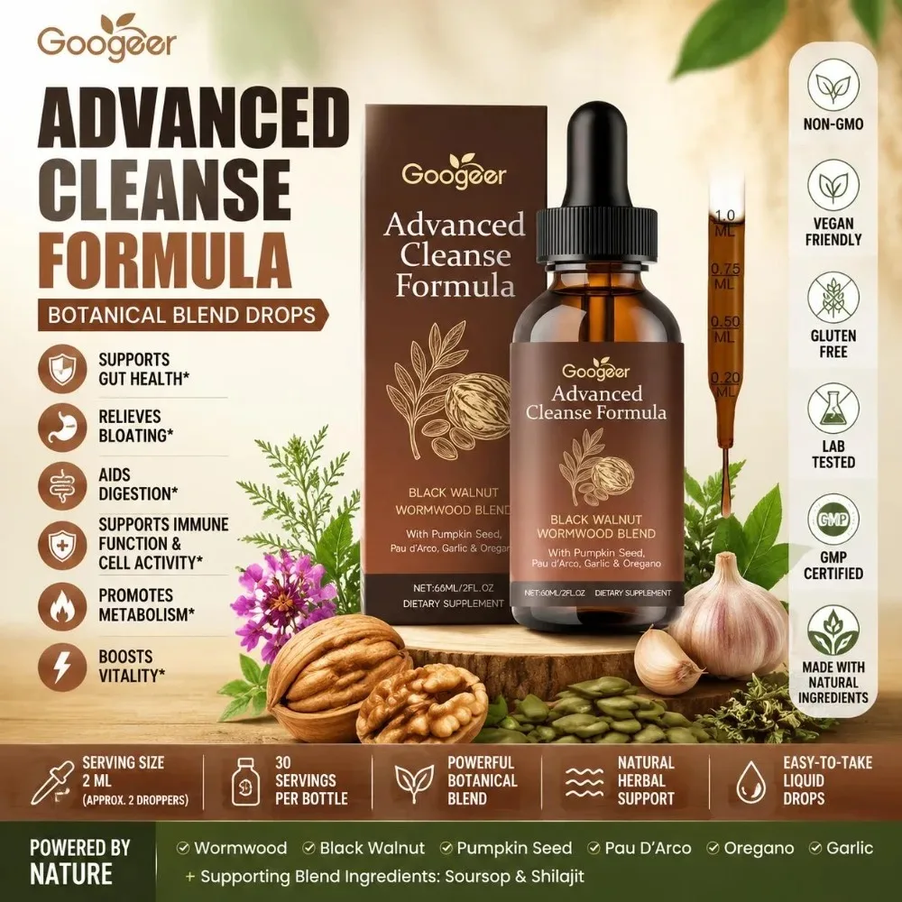 Googeer Black Walnut Wormwood Liquid Drops with Pumpkin Seed Garlic & Oregano Herbal Digestive Support, Plant Based Formula 60ml
