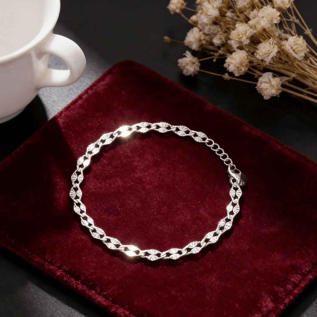 Luxury Brand 925 Sterling Silver Elegant 4MM chain bracelets for women man boy fashion jewelry wedding party Holiday gift 18+4cm