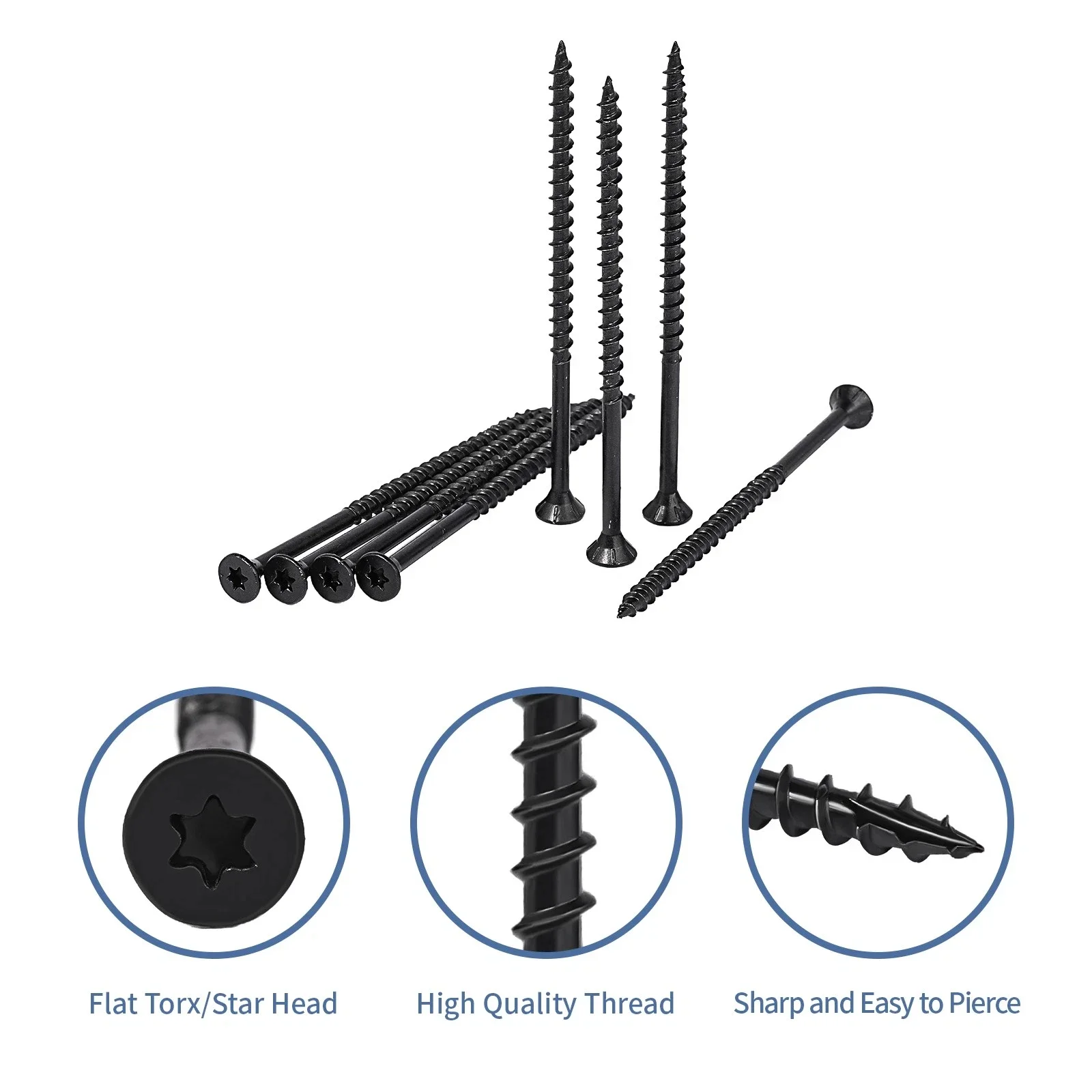 10Pcs-50Pcs #10x3 Deck Screws Carbon Steel T25 Torx Drive Self-Tapping Wood Screws for Outdoor Fence Decking Decoration Black