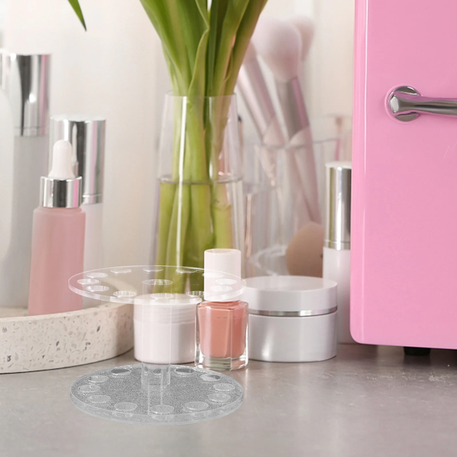 

1pc Crystal Heart Shaped Art Pen Holder Portable Stand For Uv Gel Tool Organizer Compact Silver Transparent Brush Tool Stand