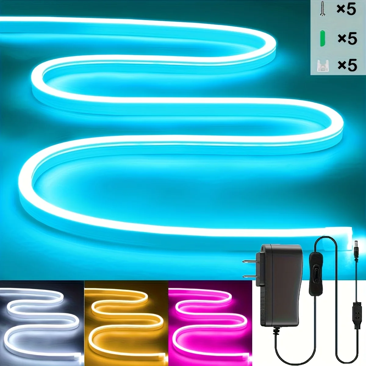 

Neon LED Strip Lights 32.8ft/10m White/Warm White/ICE Blue/Pink Waterproof IP65 Flexible LED Light Strip LED Lights for Bedroom, Indoor & Outdoor, Power Adapter Included